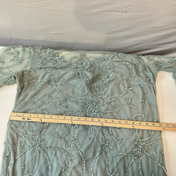 Pisarro Nights Women's Beaded Illusion Neck Gown Size 20 Formal Dress Mint Green - Picture 16 of 16